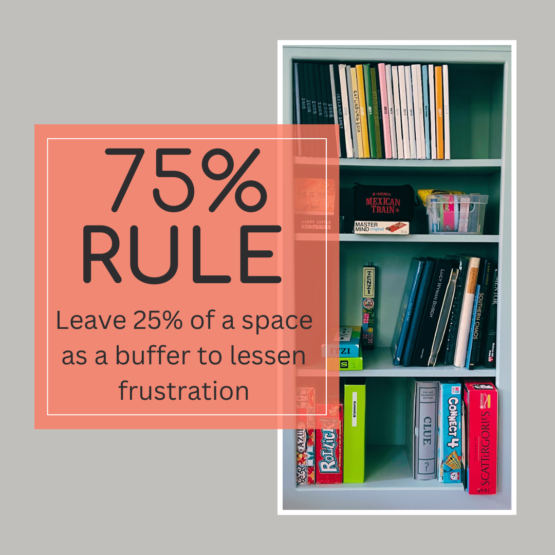 Professional Organizer 75% rule: Lessen frustration by only filling a space 75% full